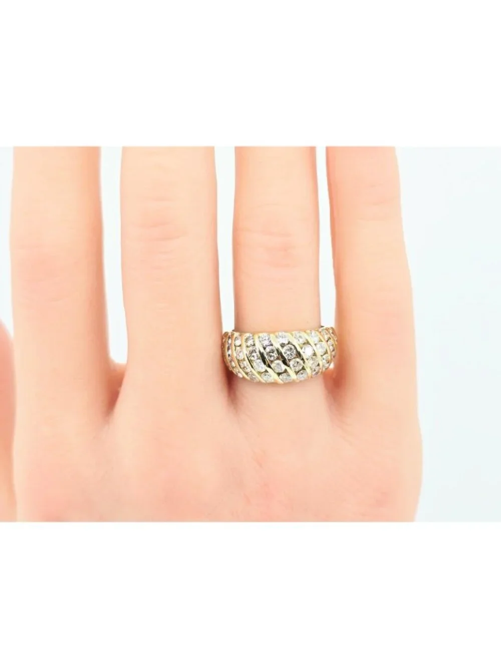 Unique 14K Karat Solid Yellow Gold Designer Round Diamond Cocktail Ring - Size 6
